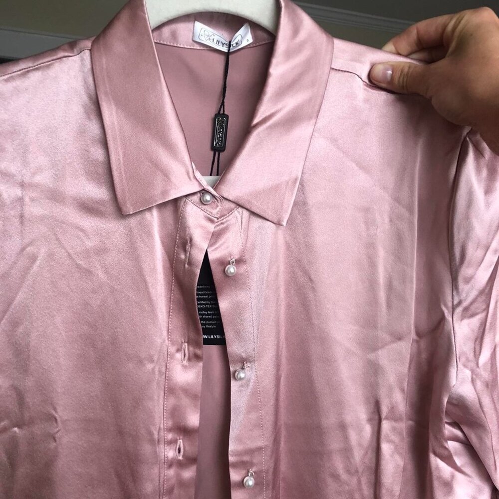 LILYSILK Classic Pearl Button Silk Shirt in Rosy Pink